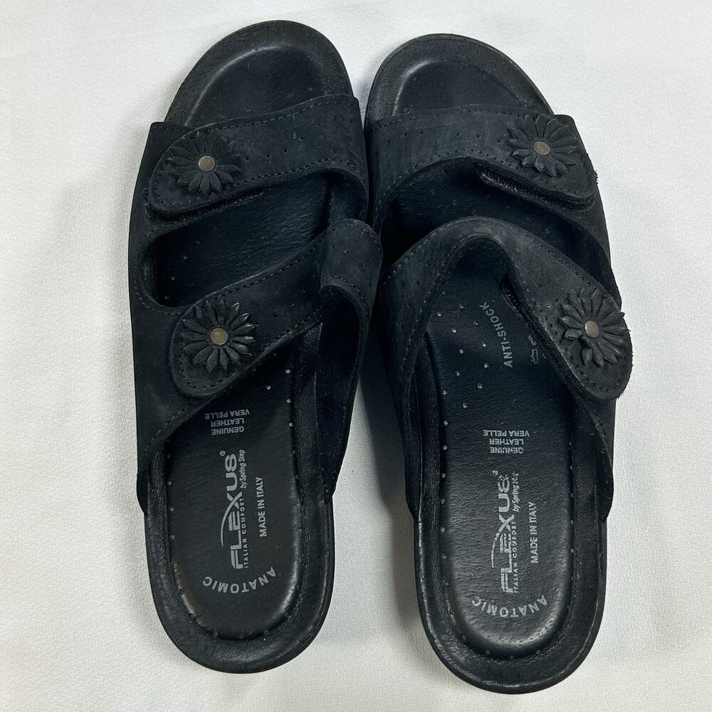 Flexus by Spring Step Faithful Black Leather Slide Size 41 Adjustable Strap